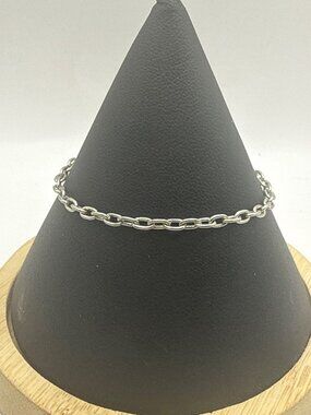 Silver Tone Oval Rolo Cable Chain Link Bracelet Minimalist Unisex